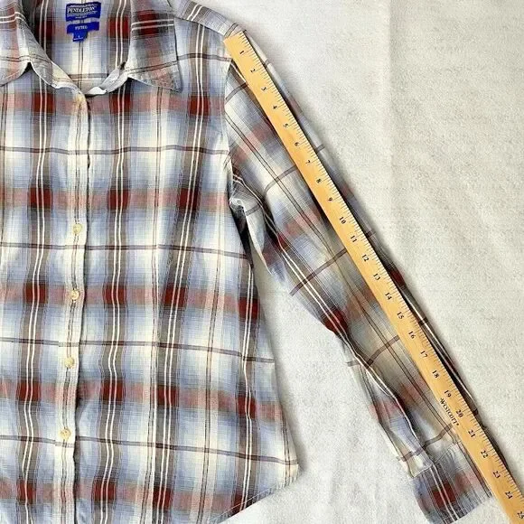 PENDLETON Women‎ 100% Cotton  Blue & Brown Plaid Button Up Shirt Size Large - Picture 5 of 8